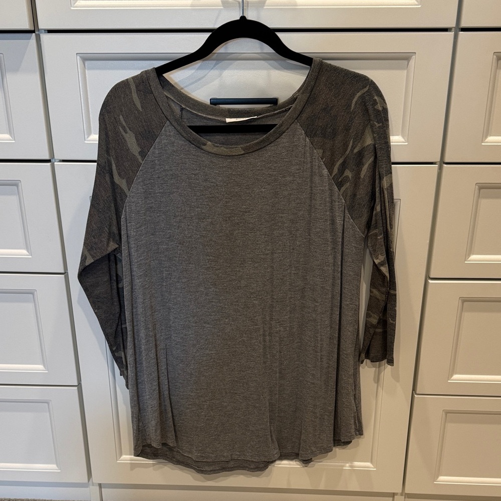 Gray Camouflage Sleeve Women's Top